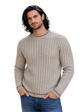 Timberland Ribbed Lambswool Sweater Neutral Oatmeal Classic Heritage Pullover